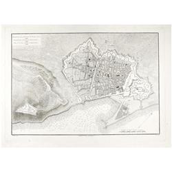 1806., GRABADO: MOULINER, J.; ARTIGUE P.:, PLANO DE LA CIUDAD Y DEL PUERTO DE BARCELONA., Grabado al