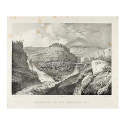 1826., GRABADO: LANGLOIS:, HERMITAGE DE SAN MIGUEL DEL FAY., Litografía, 24 x 32,5 cm. Señal de óxid