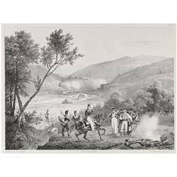 1826., LIBRO: LANGLOIS:, VUE DE LA VALLE DE LA FLUVIA A CASTELFOLLIT., Litografía, 34,5 x 23,5 cm. P