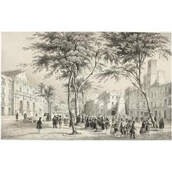 1842., GRABADO: (BARCELONA),. CHAPUY, N.; BAYOT, A.J. B.:, BARCELONNE. Prise de la promenade publiqu