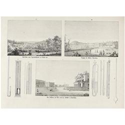 1843 CA., GRABADO: (BARCELONA),. ANONIMO., EINGANG DES HAFES V. BARCELONA., 3 vistas en la misma lám
