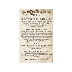 1733., LIBRO: (HISTORIA DE ARGEL),. TASSY, LAUGIER DE:, HISTORIA DEL REYNO DE ARGEL, CON EL ESTADO P