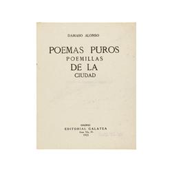 1921., LIBRO: (LITERATURA ESPAÑOLA-POESIA),. ALONSO, DÁMASO:, POEMAS PUROS. POEMILLAS DE LA CIUDAD.,