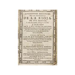 1704., LIBRO: (LOCAL-LA RIOJA),. ANGUIANO, MATHEO DE:, COMPENDIO HISTORIAL DE LA PROVINCIA DE LA RIO