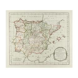 1765., MAPA: (CORREOS),. BRION:, CARTE D´ESPAGNE ET DE PORTUGAL COMPRENANT LES ROUTES DES POSTES ET