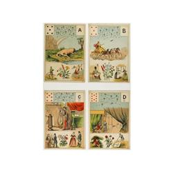 1880 ca., CROMOS: COLECCION COMPLETA DE ABECEDARIO-CONSTELACIONES-CARTAS DE POKER., 25 cartas de jue