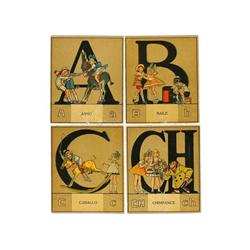 1880 ca., CROMOS: COLECCION COMPLETA DE LAS 28 LETRAS DEL ABECEDARIO ESPAÑOL., Litografías a color.