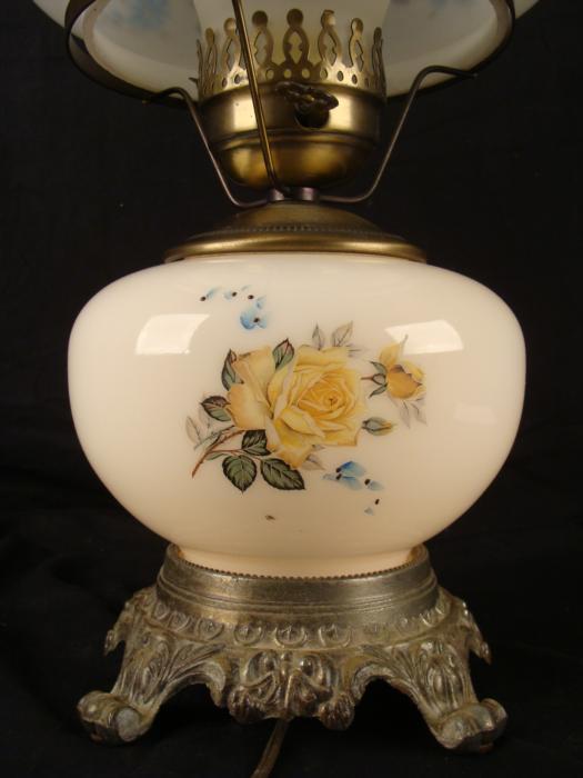 Large Vintage White Glass Floral Hurricane Lamp