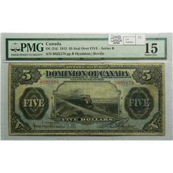1912 Five Dollars, DC-21d, PMG F-15, Hyndman Boville, Seal Over FIVE, Letter B, serial B632178.