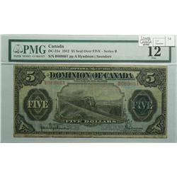 1912 Five Dollars, DC-21e, PMG F-12, Hyndman Saunders, Seal Over FIVE, Letter A, serial B669661.