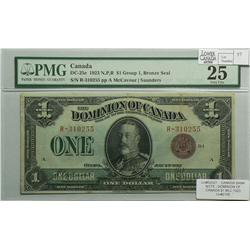 1923  One Dollar, DC-25e, PMG VF-25, McCavour Saunders, Bronze Seal, Group 1, Letter A, serial R-310