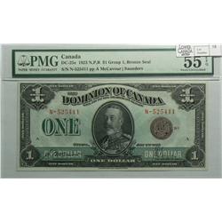 1923  One Dollar, DC-25e, PMG AU-55, McCavour Saunders, Bronze Seal, Group 1, Letter A, serial N-525