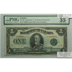 1923  One Dollar, DC-25j, PMG VF-35, McCavour Saunders, Green Seal, Group 2, Series B, Letter D, ser