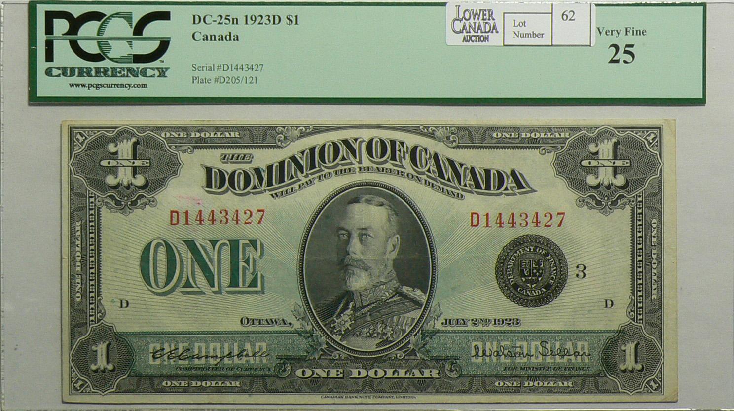 1923 One Dollar DC 25n PCGS VF 25 Campbell Sellar Black Seal Group 3 Letter D Serial D144342