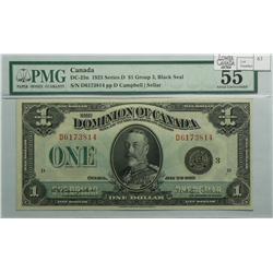 1923  One Dollar, DC-25n, PMG AU-55, Campbell Sellar, Black Seal, Group 3, Letter D, serial D6173814