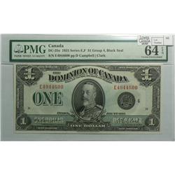 1923  One Dollar, DC-25o, PMG UNC-64 EPQ, Campbell Sellar, Black Seal, Group 4, Letter D, serial E49