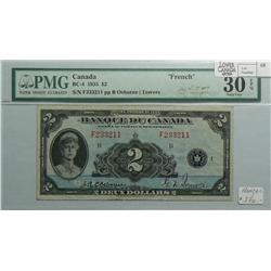 1935  Two Dollars French, BC-4, PMG VF-30, Osborne Towers, Letter B, serial F233211.