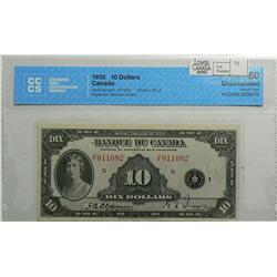 1935  Ten Dollars French, BC-8, CCCS UNC-60, Osborne Towers, Letter B, serial F011082.