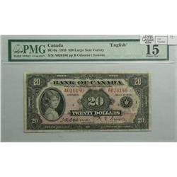 1935  Twenty Dollars English, BC-9a, PMG F-15, Osborne Towers, Letter B, Large Seal, serial A026186.