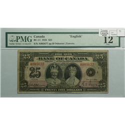 1935  Twenty-Five Dollars English, BC-11, PMG F-12, Osborne Towers, Letter B, serial A005677.