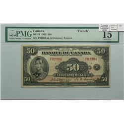 1935  Fifty Dollars French, BC-14, PMG F-15, Osborne Towers, Letter A, serial F02394.