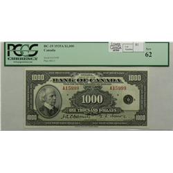 1935  One Thousand Dollars English, BC-19, PCGS UNC-62, Osborne Towers, Letter D, serial A15999. Har