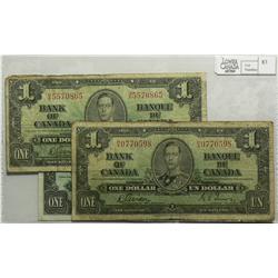 1937  One Dollar, BC-21b, VG, Gordon Towers, serial H/A0770598 & H/A5570865, Narrow Panel. Lot of 2 