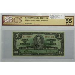 1937  One Dollar, BC-21c, BCS AU-55, Gordon Towers, serial N/A1321454.