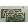 Image 1 : 1937  One Dollar, BC-21d, VF, serial S/N5214592 & 1937  Ten Dollars, BC-24c, AU, serial A/T9477497