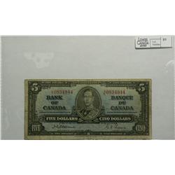 1937  Five Dollars, BC-23a, VG, Osborne Towers, serial A/C0834944.