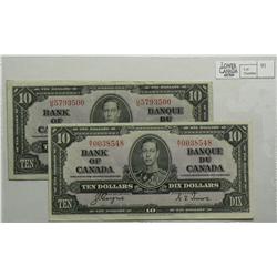 1937  Ten Dollars, BC-24b, VF U/D5793500 & BC-24C, VF A/T0038548. Lot of 2 notes.