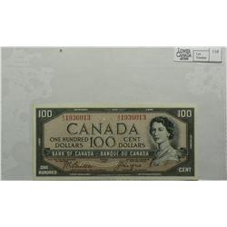 1954  One Hundred Dollars Devil's Face, BC-35b, UNC, Beattie Coyne, serial A/J1936013.