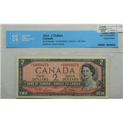 1954  Two Dollars  Replacement  Modified, BC-38dA, CCCS UNC-65, Lawson Bouey, serial *O/G0059373.