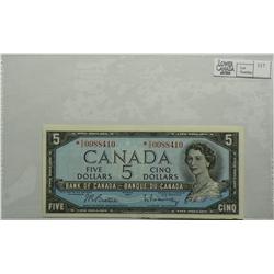 1954  Five Dollars Replacement Modified, BC-39bA, UNC, Beattie Rasminsky, serial *S/S0088410.
