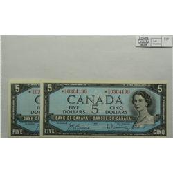 1954  Five Dollars Replacement Modified, BC-39bA, EF, Beattie Rasminsky, serial *V/S0258546 & *V/S03