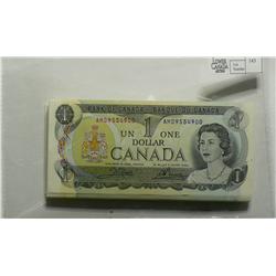 1973  One Dollar Bundle of 100,  BC-46b, UNC, Crow Bouey, serial AMD9554801 to AMD9554900