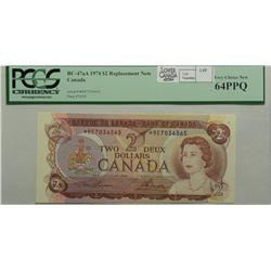 1974  Two Dollars Replacement, BC-47aA, PCGS UNC-64 PPQ, Lawson Bouey, serial *RE7036565.