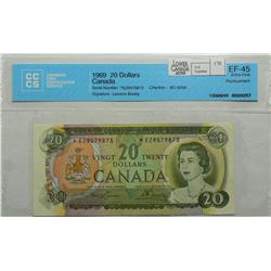 1969  Twenty Dollars  Replacement, BC-50bA, CCCS EF-45, Lawson Bouey, serial *EZ9479873.