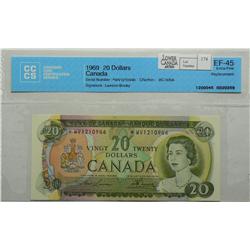 1969  Twenty Dollars  Replacement, BC-50bA, CCCS EF-45, Lawson Bouey, serial *WV1210946.