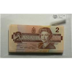1986  Two Dollars   Bundle, BC-55b, UNC, Thiessen Crow, serial CBA0474600 to CBA0474699. Lot of 100 