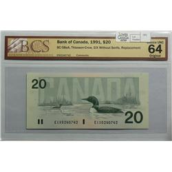 1991  Twenty Dollars  Replacement, BC-58aA, BCS UNC-64, Thiessen Crow, serial EIX0240742, Without Se