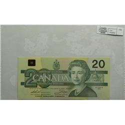 1991  Twenty Dollars, BC-58a-iii, Choice UNC, Thiessen Crow, serial AIW7014806 with serif.