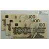 Image 1 : 1988, One Hundred Dollars, BC60a-i, 3 Consecutive notes, UNC, Thiessen Crow, serials AJZ73440632, 63