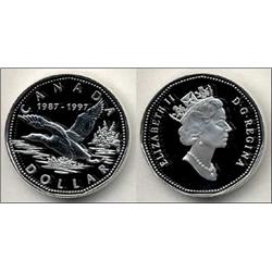 1997, Silver Proof Loon Dollar, 10th anniversary, in original casing with certificate.