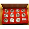 Image 1 : 1998 - 2009, Chinese Lunar set, $15.00 Silver coins, Complete but missing Ox 2009, with Red Velvet C