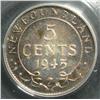 Image 2 : Newfoundland 5 Cents 1945C, graded PCGS MS-66. Purple tonig and great lustre.
