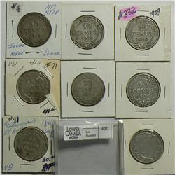 Newfoundland 50 Cents 1880, grade G, 1899, grade G, 1909, graded G qty 2, 1911, grade G-VG, qty 3, 1