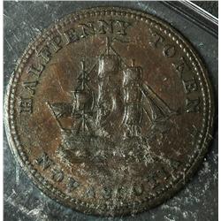 Token Breton #884, graded ICCS, EF-45, Charlton #NS11A1, 1815, Nova Scotia Half Penny
