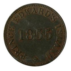 Token Breton #918, graded ICCS AU-50, Mark, Charlton #PE7A1, 1855, Prince Edward Island.