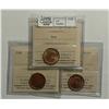 Image 1 : Cent 1941, 1942 & 1943, all graded ICCS MS-63; Red. Lot of 3 Coins.